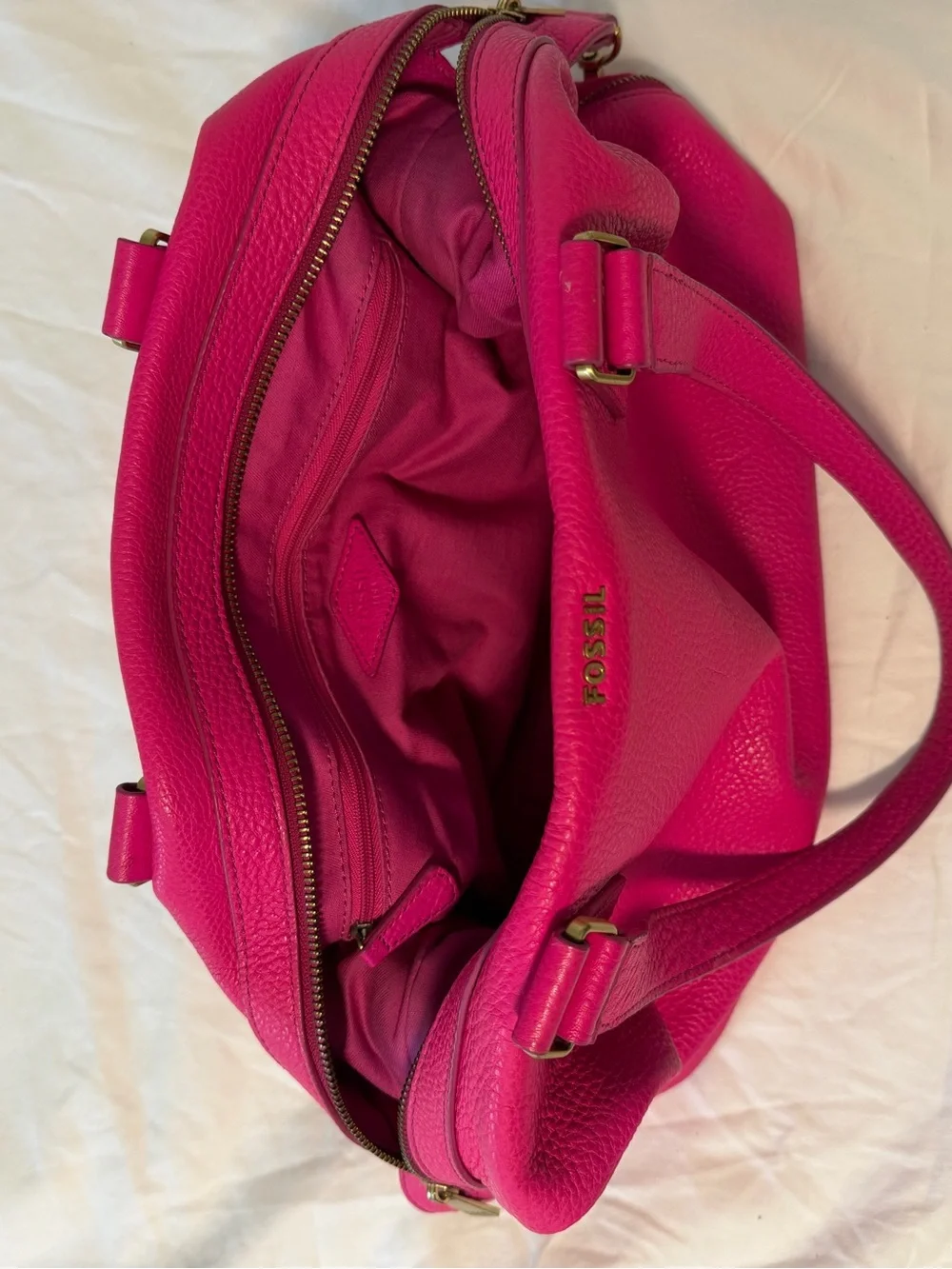 Fossil Hot Pink Fuchsia Pebbled Leather Satchel